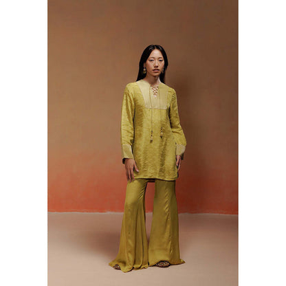 LABEL NAARITI Rasna Embroidered Mustard Tunic with Sharara