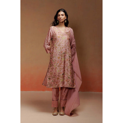 LABEL NAARITI Samia Embroidered Pink Kurta with Pant and Dupatta