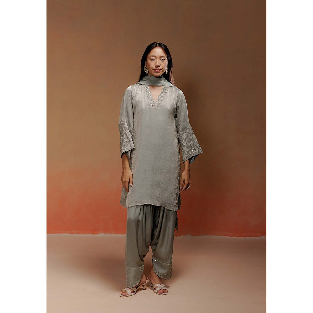 LABEL NAARITI Zaya Embroidered Grey Kurta with Salwar and Dupatta