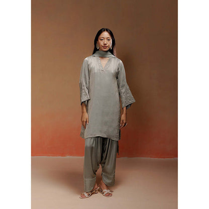 LABEL NAARITI Zaya Embroidered Grey Kurta with Salwar and Dupatta