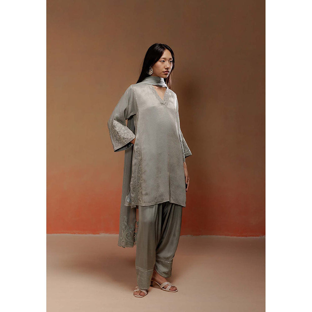 LABEL NAARITI Zaya Embroidered Grey Kurta with Salwar and Dupatta