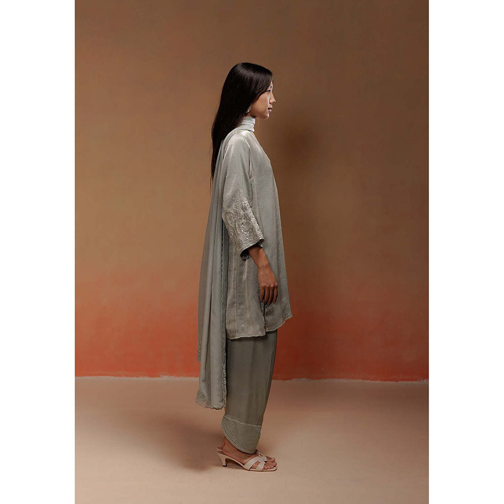 LABEL NAARITI Zaya Embroidered Grey Kurta with Salwar and Dupatta