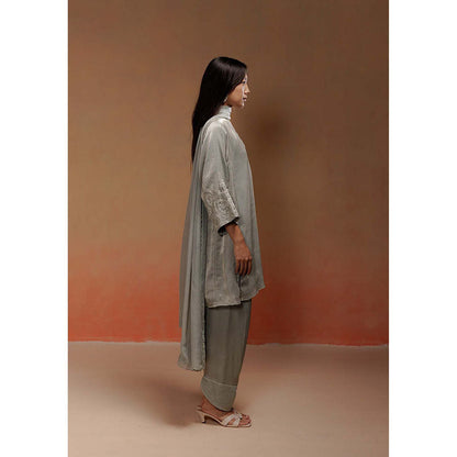 LABEL NAARITI Zaya Embroidered Grey Kurta with Salwar and Dupatta