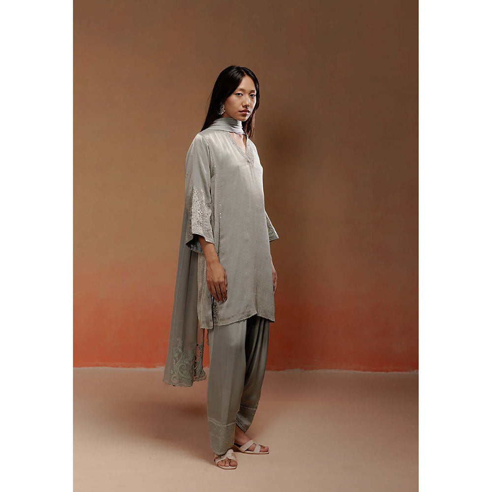 LABEL NAARITI Zaya Embroidered Grey Kurta with Salwar and Dupatta