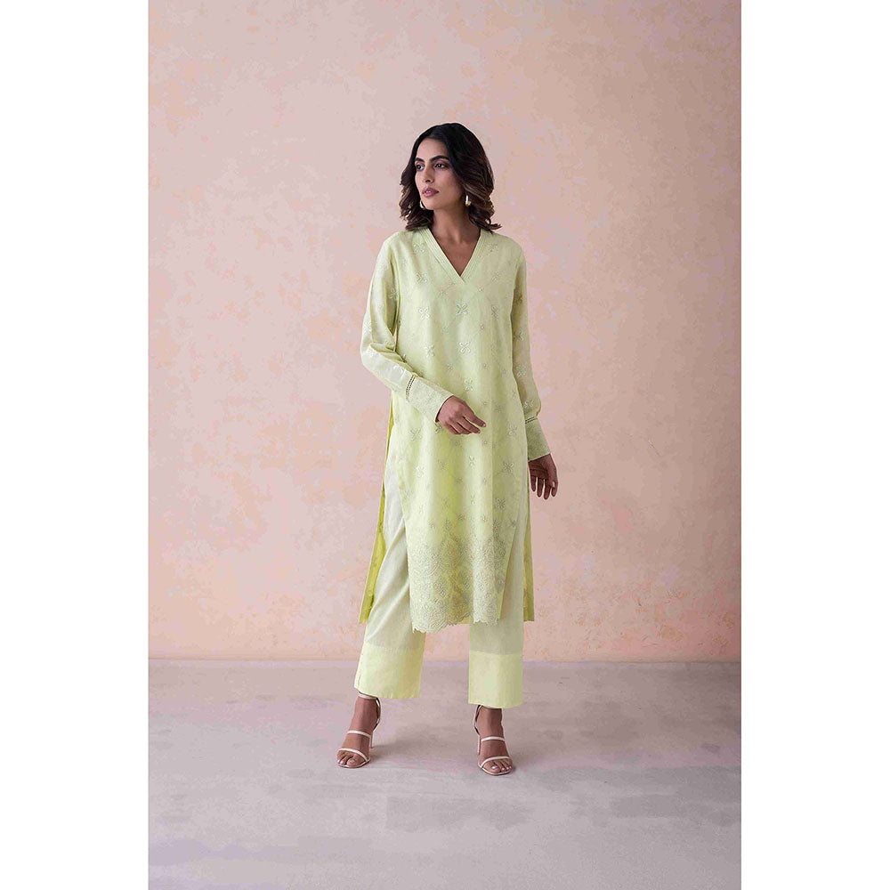 LABEL NAARITI Sahara Embroidered Green Kurta with Pant