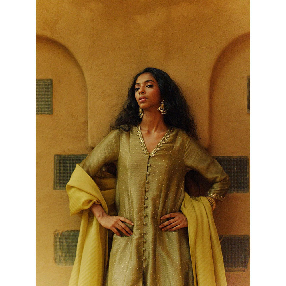 LABEL NAARITI Arsheen -Grey Anarkali Kurta With Pant And Dupatta