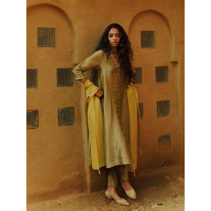 LABEL NAARITI Arsheen -Grey Anarkali Kurta With Pant And Dupatta