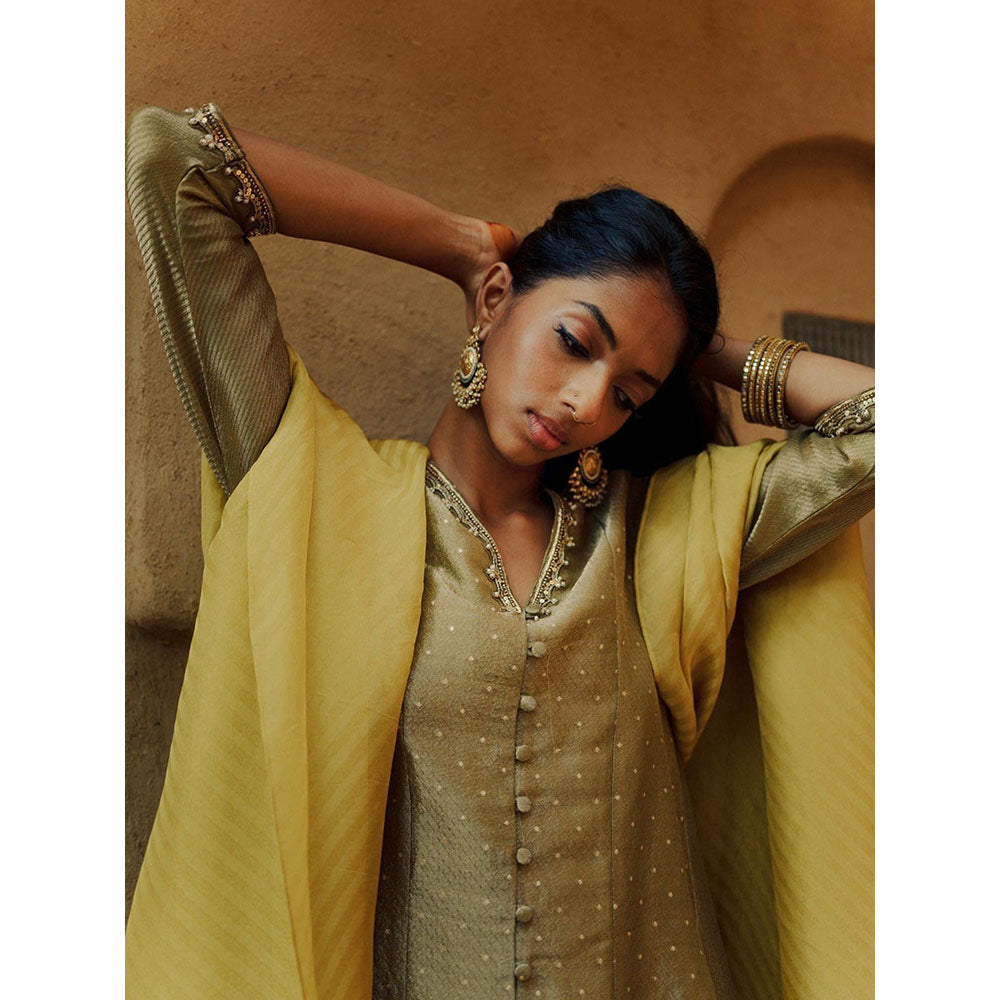LABEL NAARITI Arsheen -Grey Anarkali Kurta With Pant And Dupatta