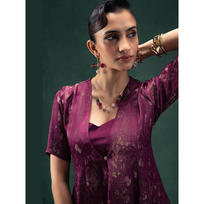 LABEL NAARITI Nadia Plum Red Regular Fit Co-Ord Set
