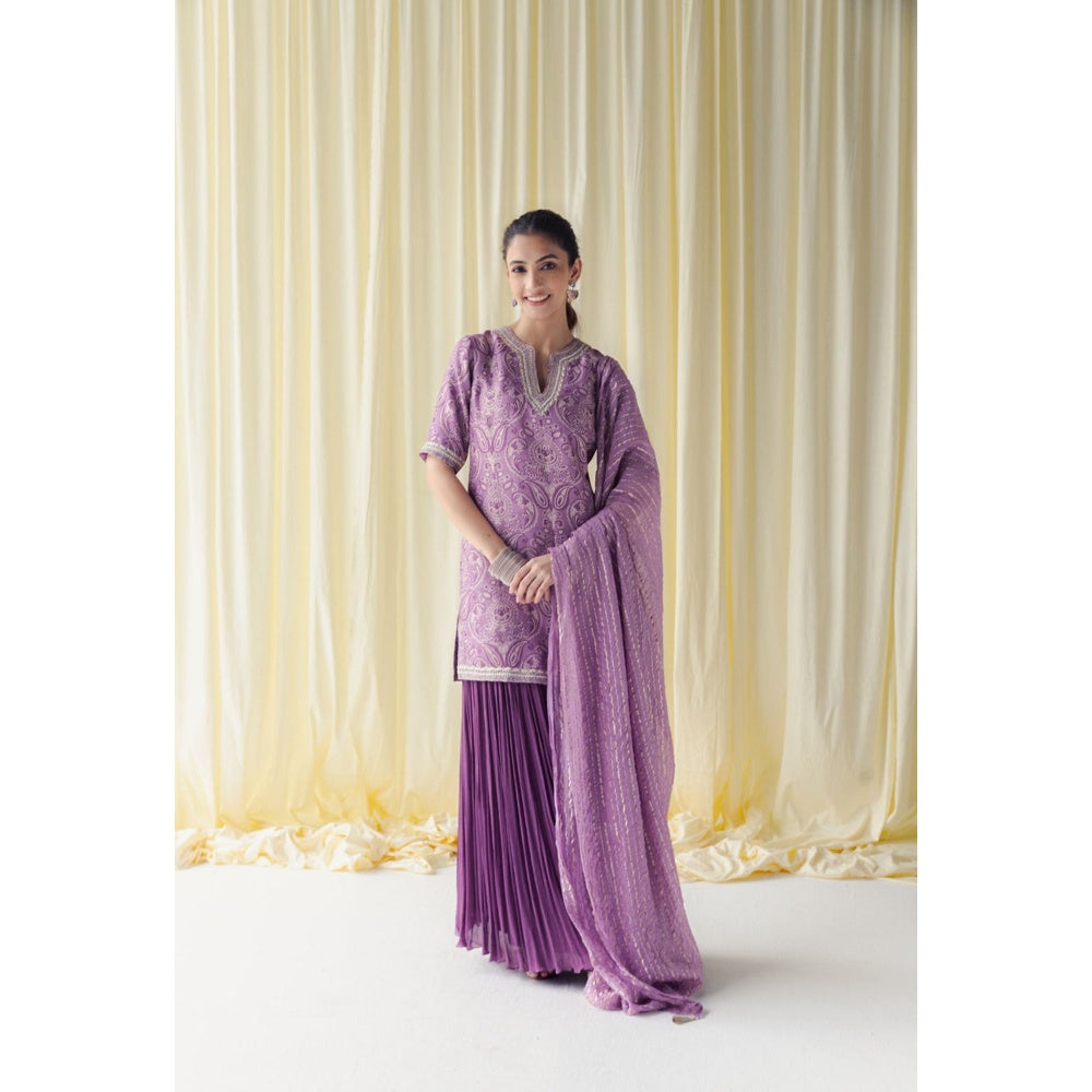 LABEL NAARITI Zaina Purpule Regular Fit Printed Palazzo Sets