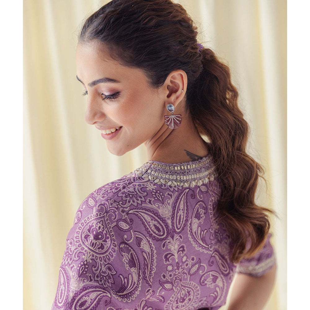 LABEL NAARITI Zaina Purpule Regular Fit Printed Palazzo Sets
