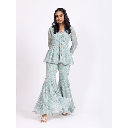 LABEL NAARITI Ira Green Printed Reular Fit Sharara Sets