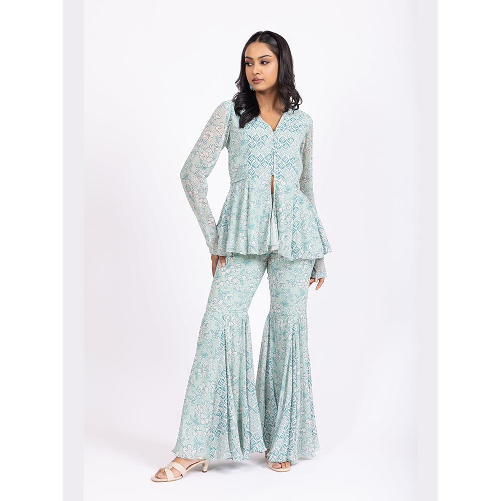 LABEL NAARITI Ira Green Printed Reular Fit Sharara Sets