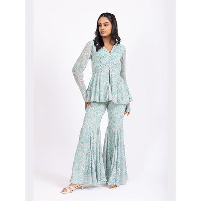 LABEL NAARITI Ira Green Printed Reular Fit Sharara Sets