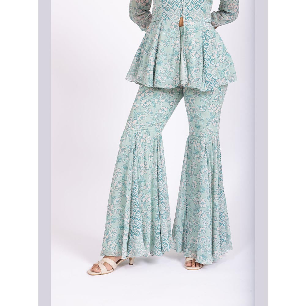 LABEL NAARITI Ira Green Printed Reular Fit Sharara Sets