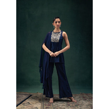 LABEL NAARITI Ishani Navy Blue Regular Fit Thread Work Palazzo Sets