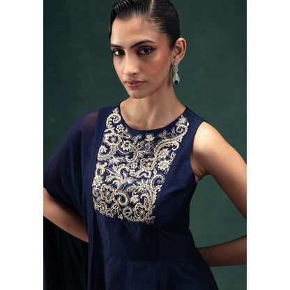 LABEL NAARITI Ishani Navy Blue Regular Fit Thread Work Palazzo Sets