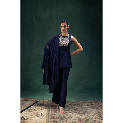 LABEL NAARITI Ishani Navy Blue Regular Fit Thread Work Palazzo Sets