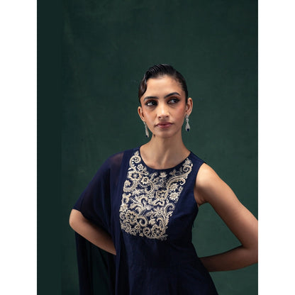 LABEL NAARITI Ishani Navy Blue Regular Fit Thread Work Palazzo Sets