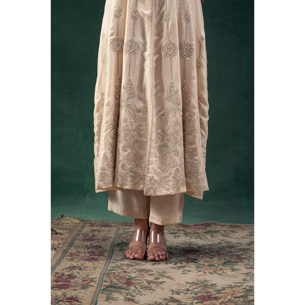 LABEL NAARITI Suhana Beige Embroidered Anarkali Sets