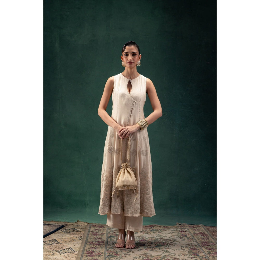 LABEL NAARITI Suhana Beige Embroidered Anarkali Sets