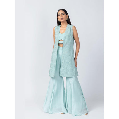 LABEL NAARITI Amari Blue Sleeveless Thread Work Reular Fit Sharara Sets