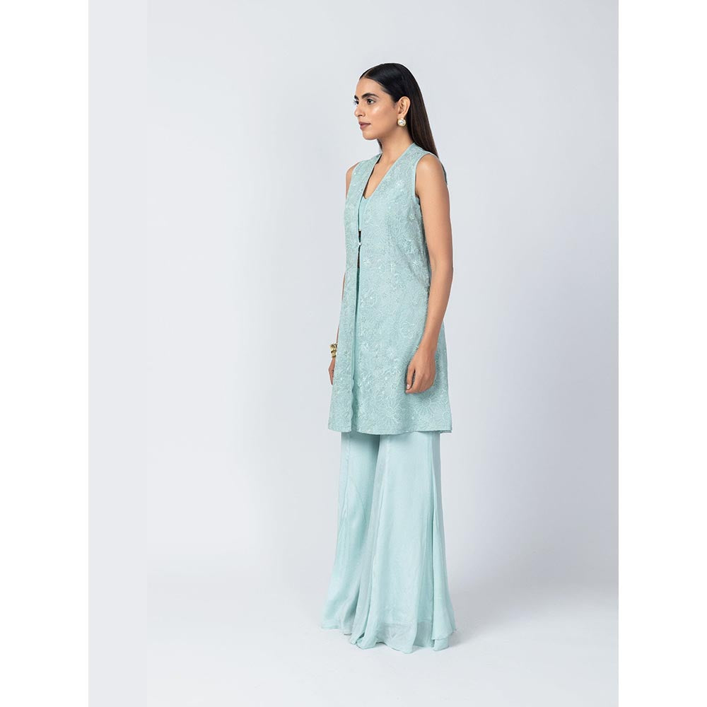 LABEL NAARITI Amari Blue Sleeveless Thread Work Reular Fit Sharara Sets