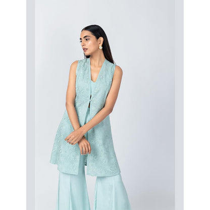 LABEL NAARITI Amari Blue Sleeveless Thread Work Reular Fit Sharara Sets