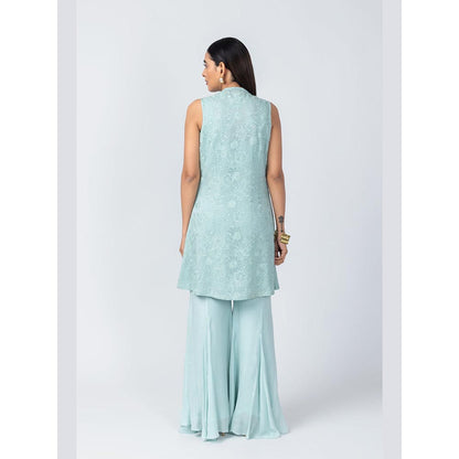 LABEL NAARITI Amari Blue Sleeveless Thread Work Reular Fit Sharara Sets