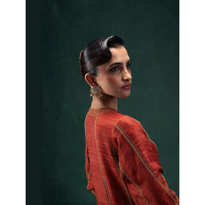 LABEL NAARITI Maahira Rust Orange Embroidered Kurta Sets