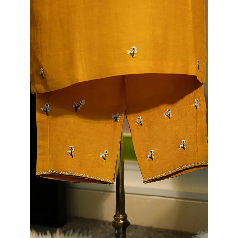 Label Ruby Beautifully Hand Embroidered Mustard Kurta with Pant (Set of 2)