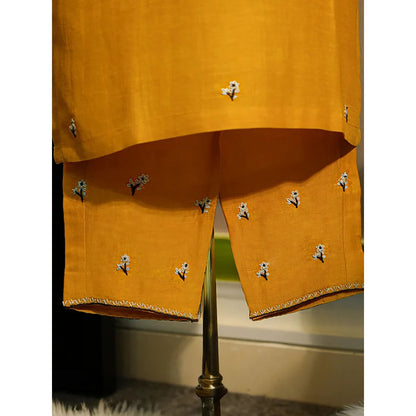 Label Ruby Beautifully Hand Embroidered Mustard Kurta with Pant (Set of 2)