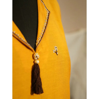 Label Ruby Beautifully Hand Embroidered Mustard Kurta with Pant (Set of 2)