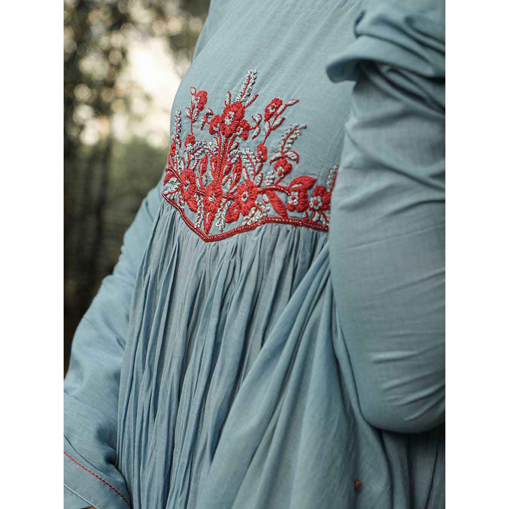 Label Ruby Hand Embroidered Pale Blue Anarkali with Pant and Dupatta (Set of 3)