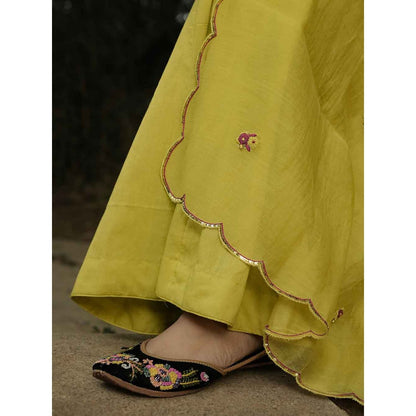 Label Ruby Hand Embroidered Dark Yellow Anarkali with Pant and Dupatta (Set of 3)