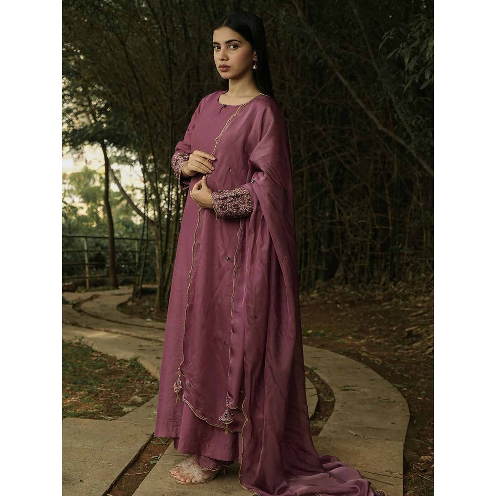 Label Ruby Zari Embroidered Mauve Kurta with Pant and Dupatta (Set of 3)
