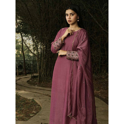 Label Ruby Zari Embroidered Mauve Kurta with Pant and Dupatta (Set of 3)