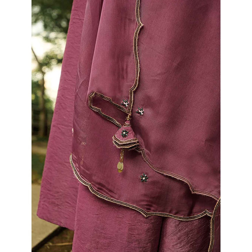 Label Ruby Zari Embroidered Mauve Kurta with Pant and Dupatta (Set of 3)