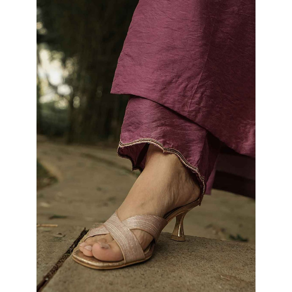 Label Ruby Zari Embroidered Mauve Kurta with Pant and Dupatta (Set of 3)