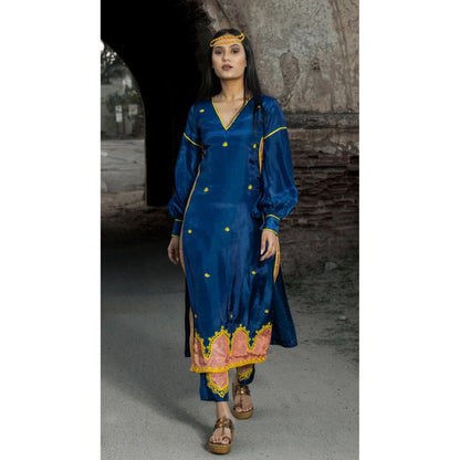 Label Ruby Hand Embroidered Royal Blue Kurta with Pant (Set of 2)