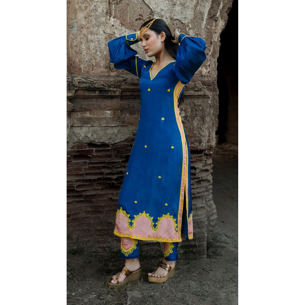 Label Ruby Hand Embroidered Royal Blue Kurta with Pant (Set of 2)