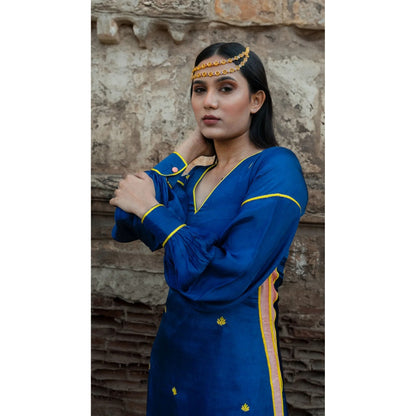 Label Ruby Hand Embroidered Royal Blue Kurta with Pant (Set of 2)