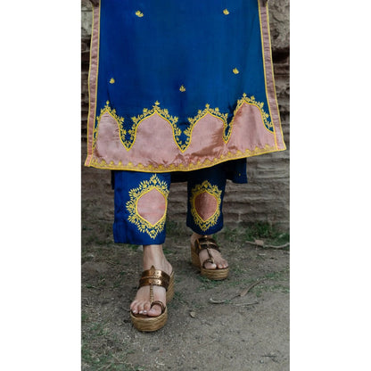 Label Ruby Hand Embroidered Royal Blue Kurta with Pant (Set of 2)