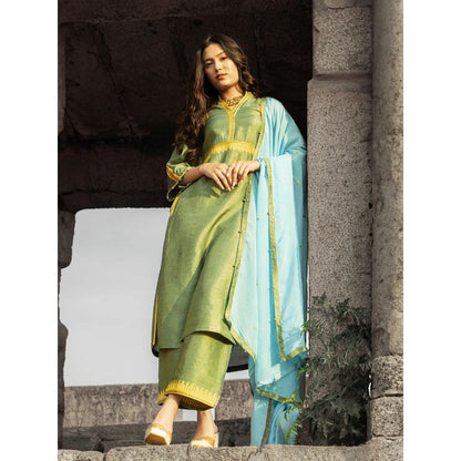 Label Ruby Embroidered Green Kurta with Pant and Dupatta (Set of 3)