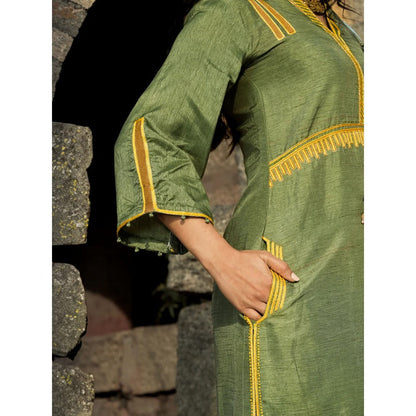 Label Ruby Embroidered Green Kurta with Pant and Dupatta (Set of 3)