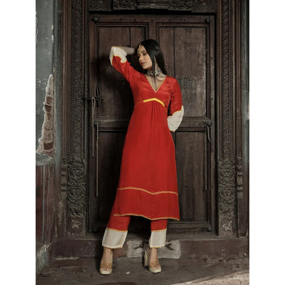 Label Ruby Royal Red Kurta with Pant and Dupatta (Set of 3)