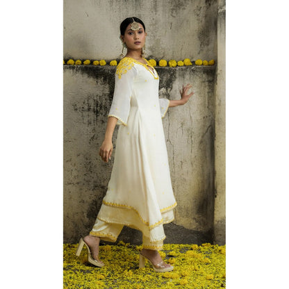 Label Ruby Beautifully Hand Embroidered Ivory Kurta with Pant (Set of 2)