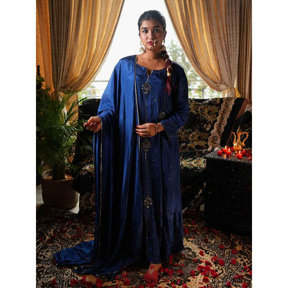 Label Ruby Beautifully Zari Embroidered Royal Blue Anarkali with Pant and Dupatta (Set of 3)