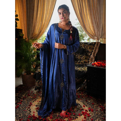 Label Ruby Beautifully Zari Embroidered Royal Blue Anarkali with Pant and Dupatta (Set of 3)