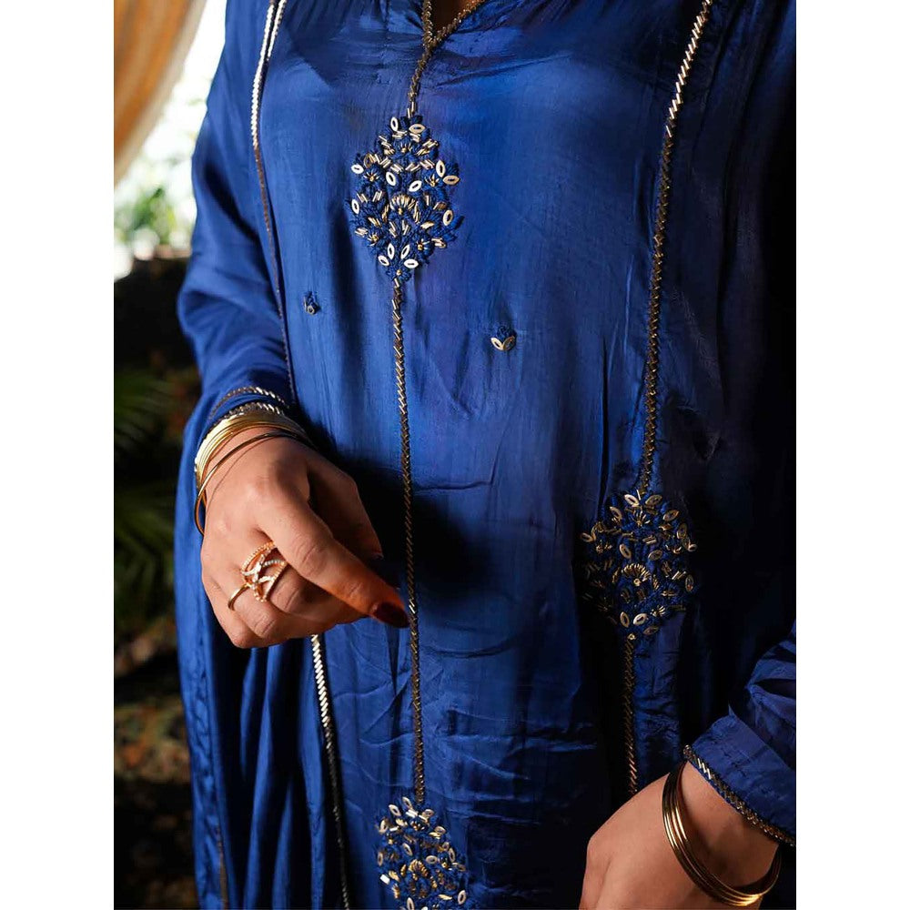 Label Ruby Beautifully Zari Embroidered Royal Blue Anarkali with Pant and Dupatta (Set of 3)